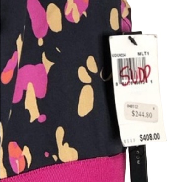 David Mister Pink Cream & Pink Splatter Paint in Navy Sleeveless Dress Sz 4 - Picture 10 of 10